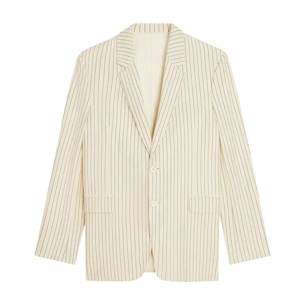 Celine Beige Blazers, Male, L, Striped Wool Blazer