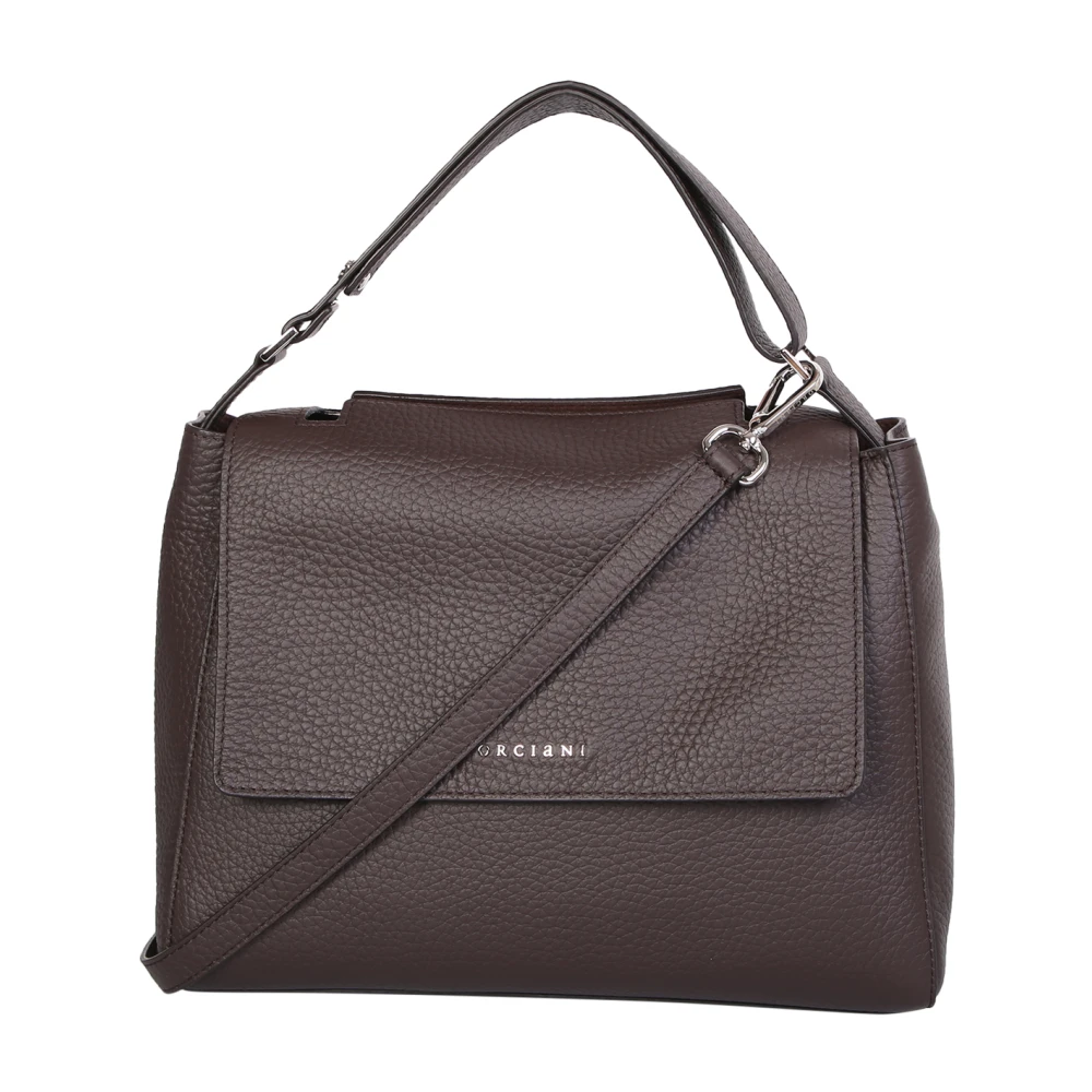 Orciani Women's Brown Grained Leather Shoulder Bag Dark - Handbags - One Size - Bags