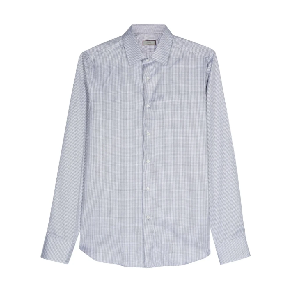 Canali Geometrisch Print Katoenen Overhemd Gray Heren