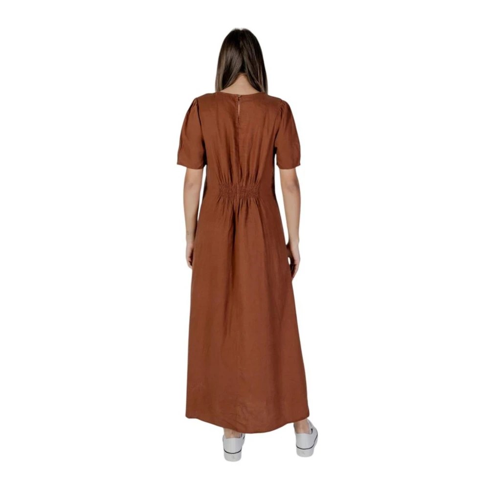 b.Young Bruine Linnen Jurk Dames Lente Zomer Collectie Brown Dames
