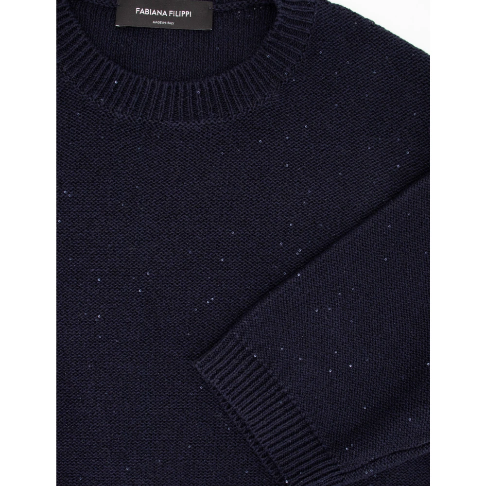 Fabiana Filippi Klassieke Crew-neck Sweater met Luminous Details Blue Dames