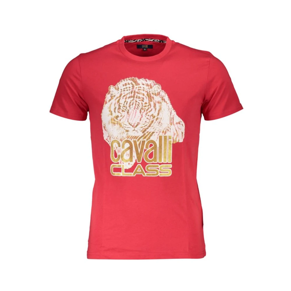 Cavalli Class Rood Katoen Print Logo T-Shirt Red Heren