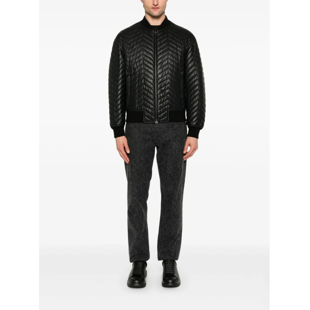 Emporio Armani Zwarte rits-voor baseball kraag jas Black Heren