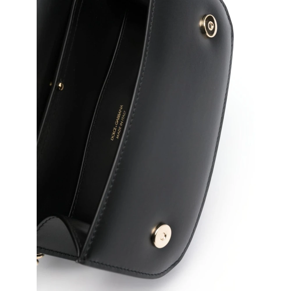 Dolce & Gabbana Zwarte Leren Tas met Korrelige Textuur en Logo Black Dames