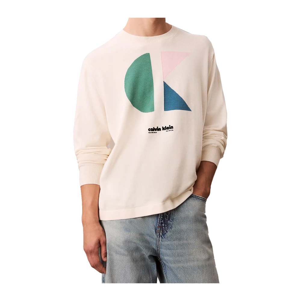 Calvin Klein Men's White Jumpers For And Wo - Round-Neck Knitwear - Xs - Knitwear