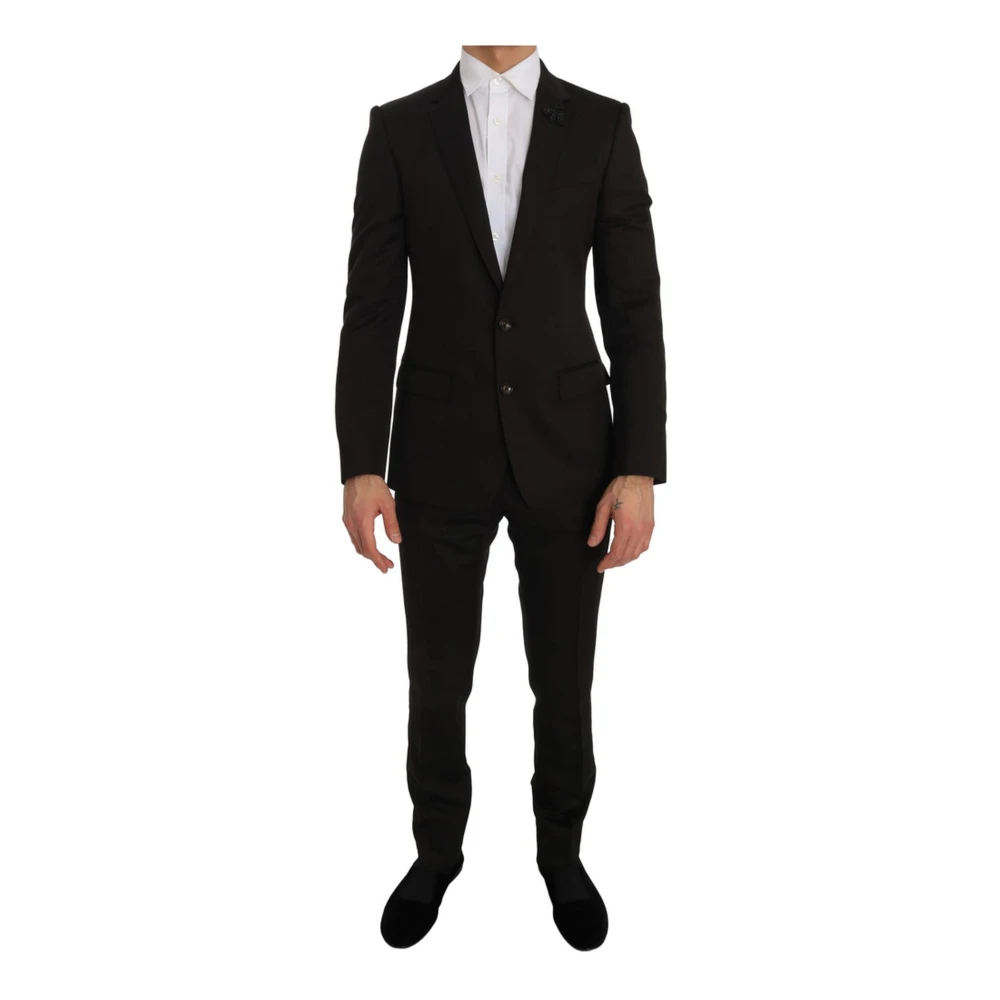 Dolce & Gabbana Men's Brown Jacquard Slim Fit Suit - Martini Model - Single Breasted Suits - S - Suits