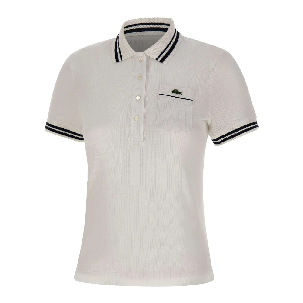 Lacoste Women's White Ribbed Knit Polo - Polo Shirts - M - Tops
