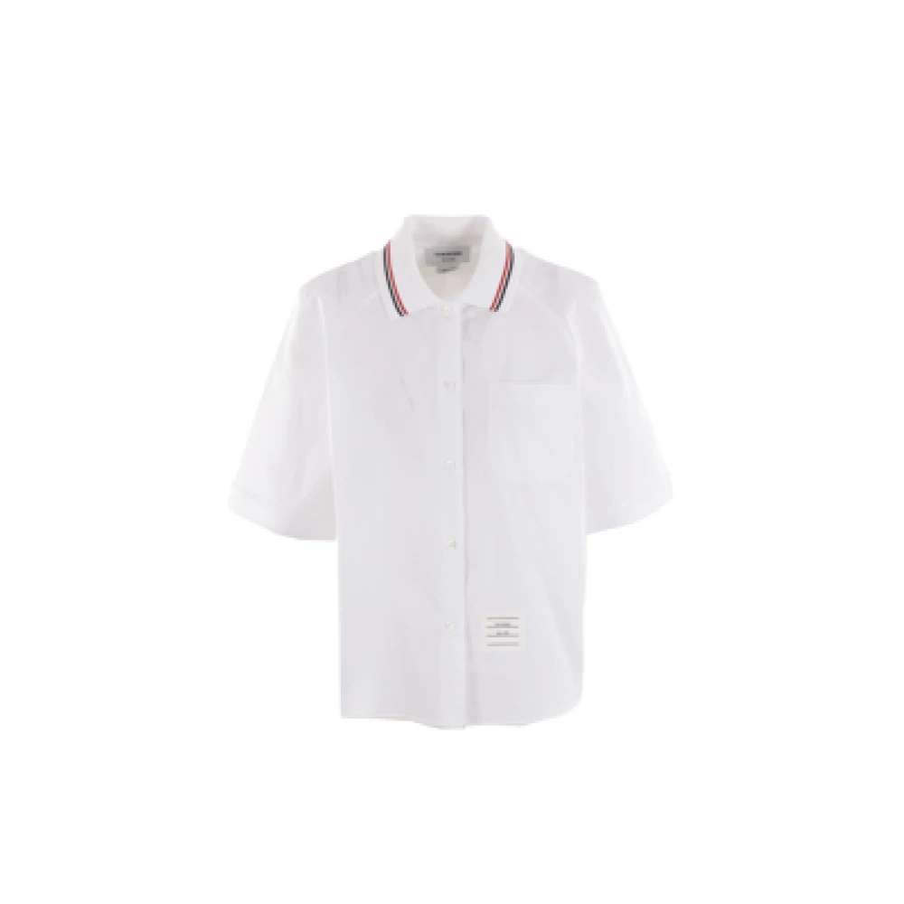 Thom Browne Witte Katoenen Poplin Overhemd met Polokraag en Gestreept Detail White Dames