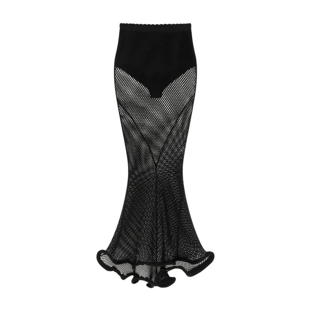 Givenchy Women's Black Maxi Skirts, M, Midi Kickback Skirt In Mesh