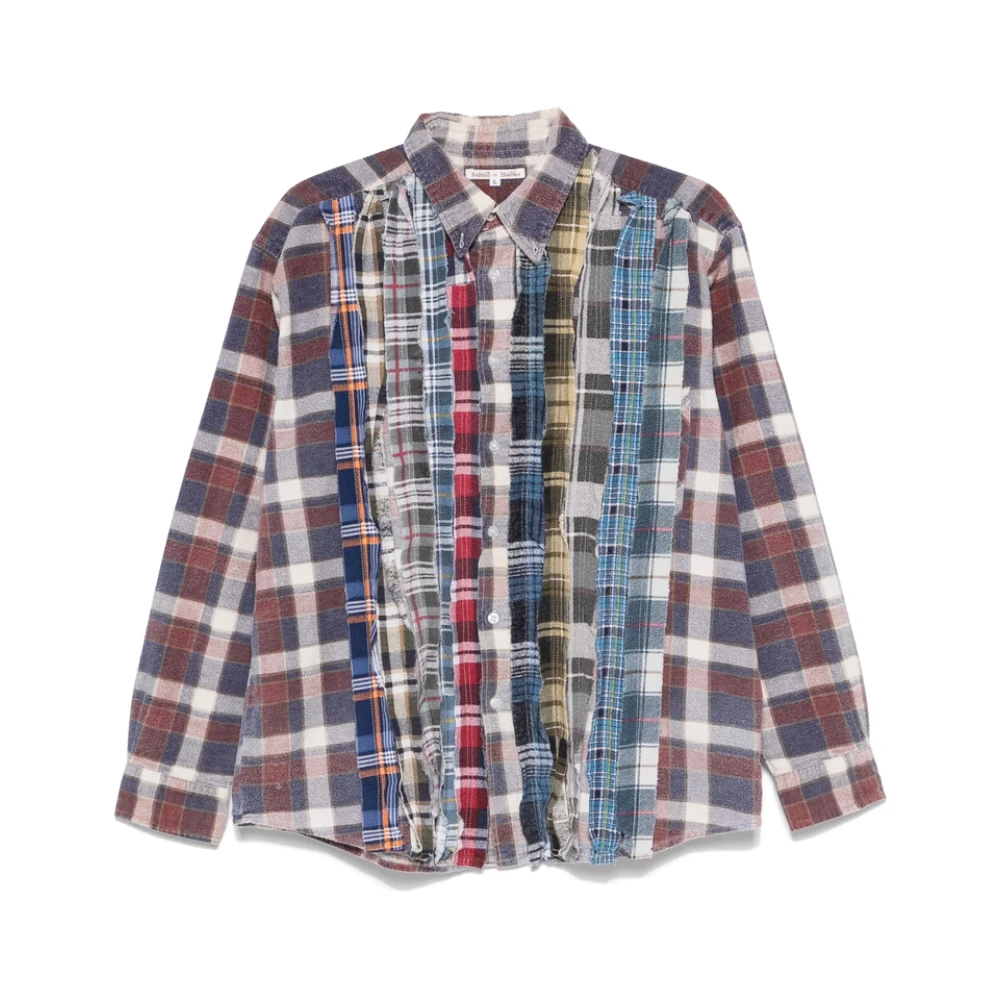 Needles Navy Blue Overhemd met Patchwork Multicolor Heren