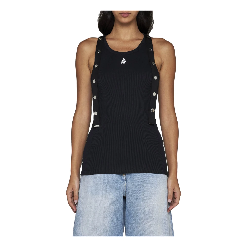 The Attico Zwarte Ribgebreide Logo Top Black Dames