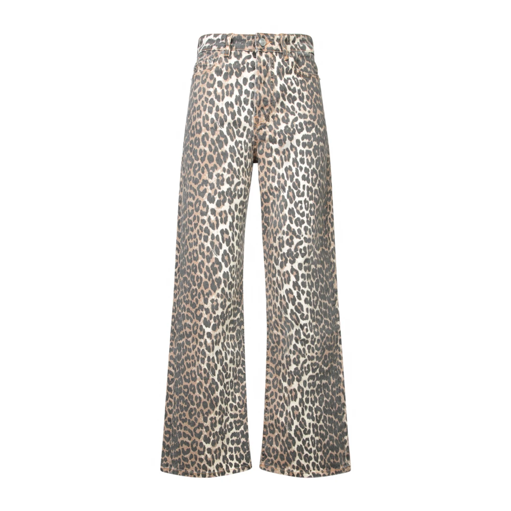 Ganni Leopard Print Flared Jeans Aw24 Multicolor Dames