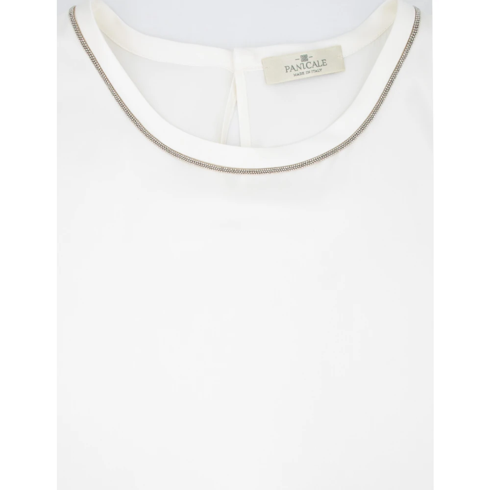 Panicale Klassieke Crew Neck T-shirt met Lurex-details Beige Dames