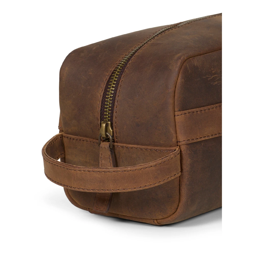 Howard London Bruine leren toilettas met ritssluiting Brown Heren