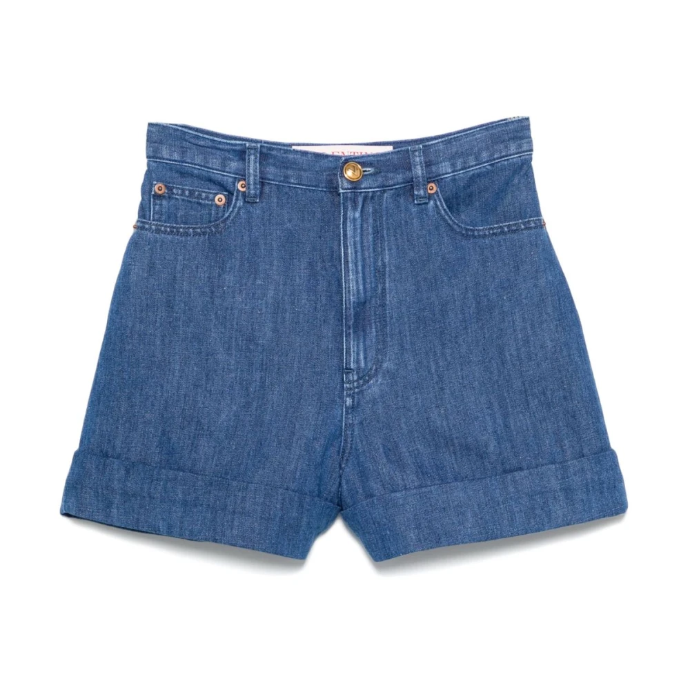 Valentino Garavani Blauwe Katoenen Linnen Shorts Ritssluiting Blue Dames