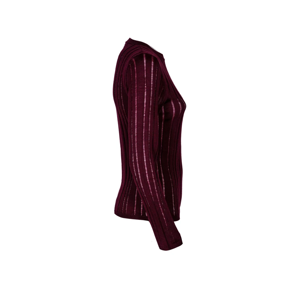 Mauro Grifoni Dames Wol Ribgebreide Crewneck Trui Purple Dames