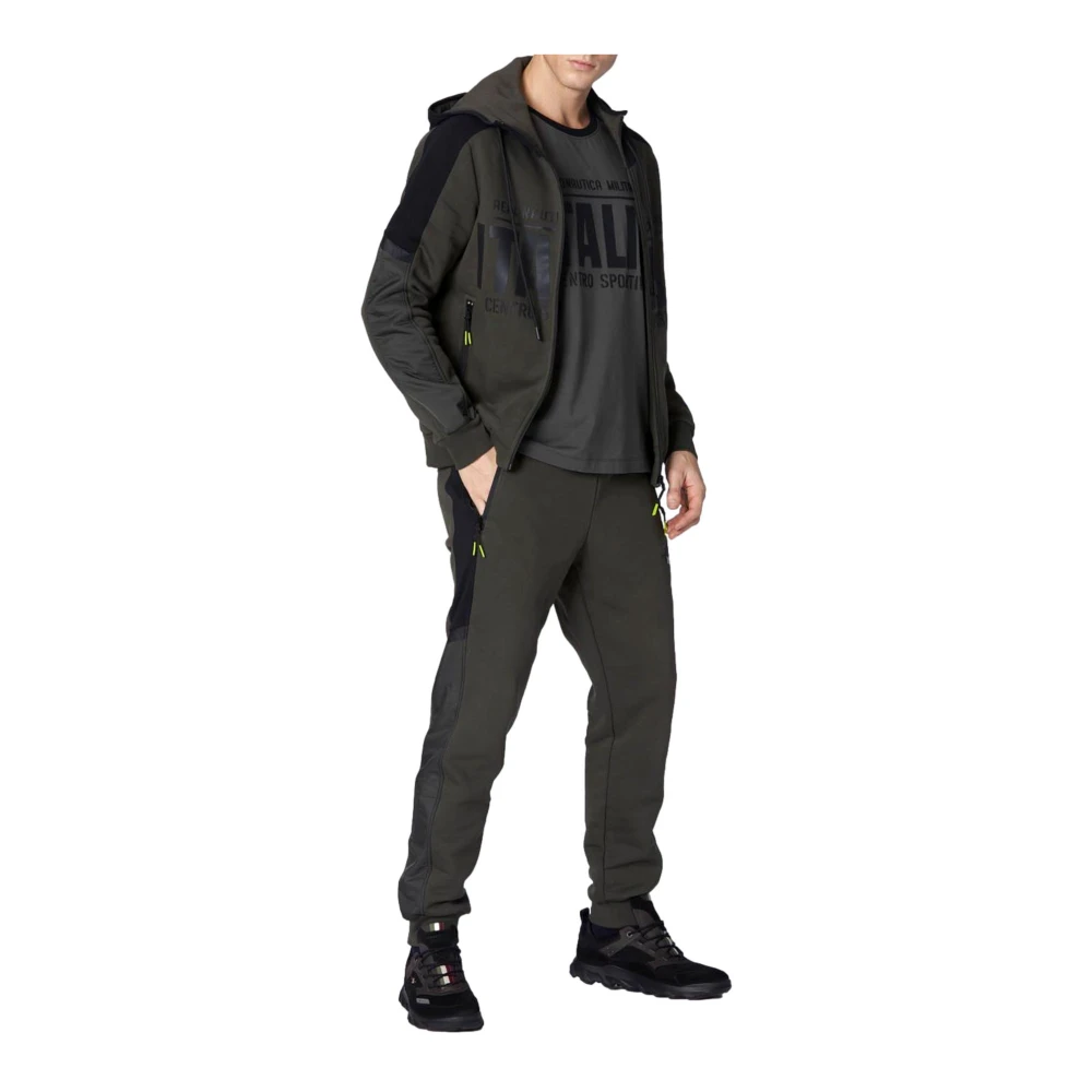 aeronautica militare Militaire Stijl Sweatpants Groen met Mesh en Ripstop Green Heren