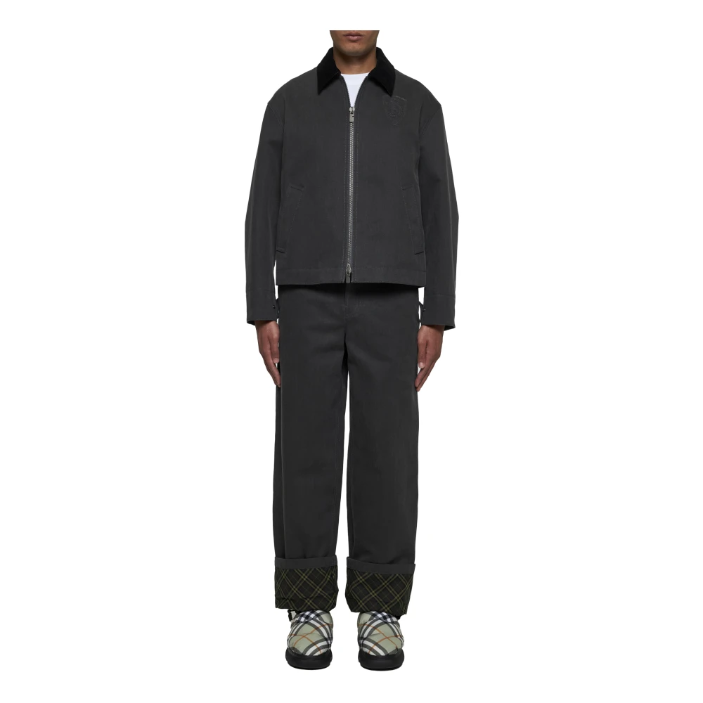 Burberry Zwarte Canvas Jas met Corduroy Kraag Black Heren