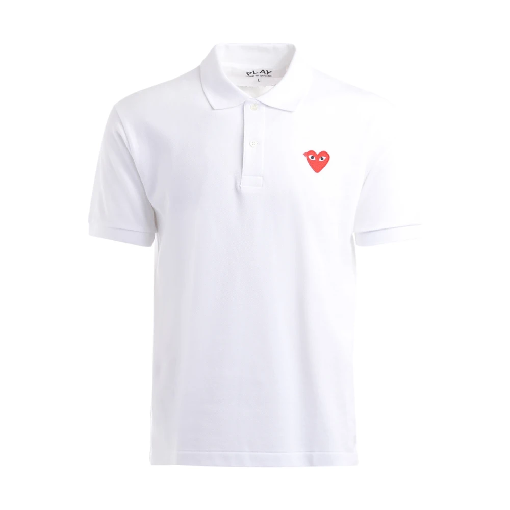Comme des Garçons Play Witte Polo Shirt met Rood Hart Logo White Heren