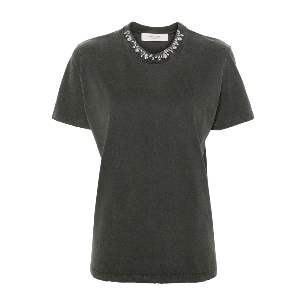 Golden Goose Women's Grey T-Shirts And Polos With Crystal Embellishment