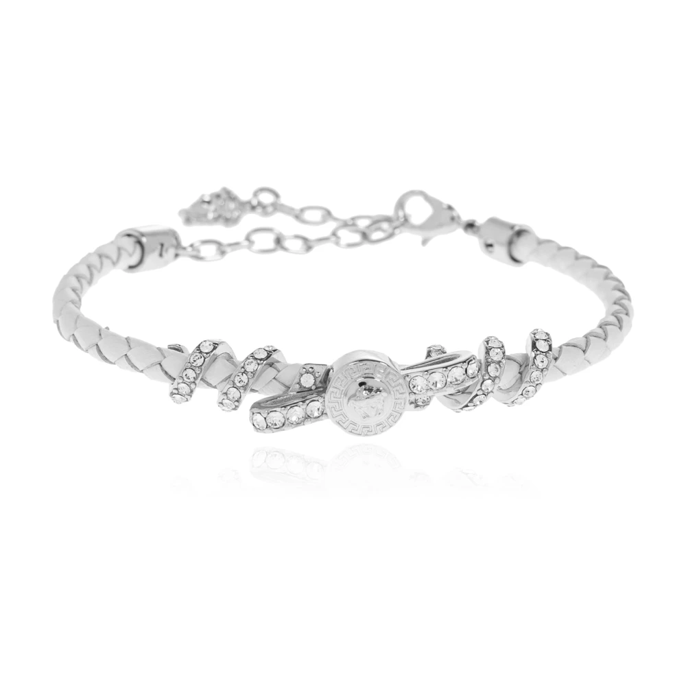Versace Vrouw Grijs Accessoires Dames, One Size, Leer, Medusa '95 Crystal Leather Bracelet