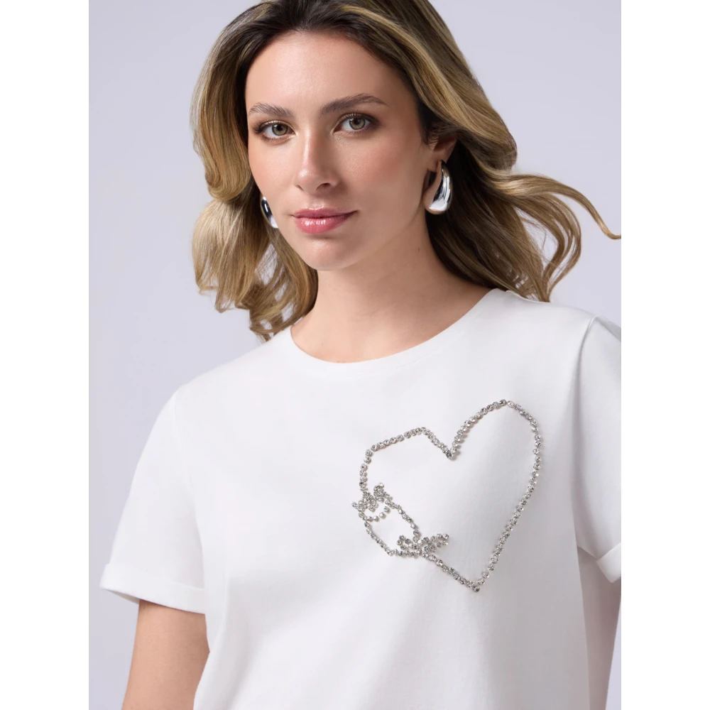 Oltre Katoenen T-shirt met juweelborduursel White Dames