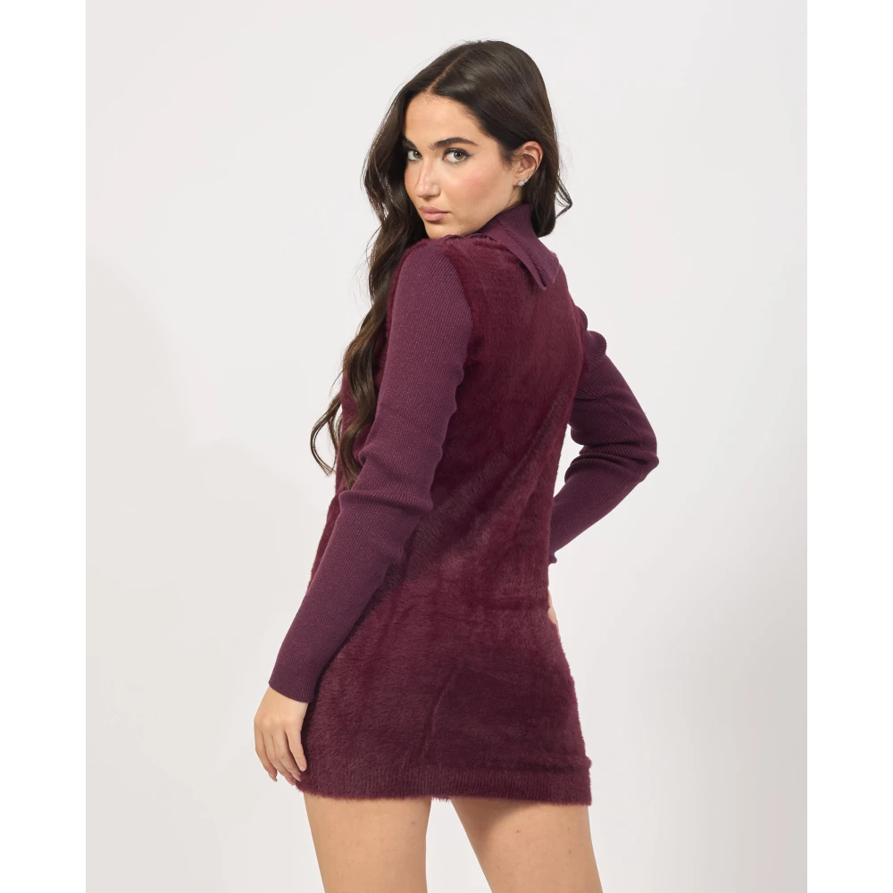 YES ZEE Paarse hoge hals mohair jurk Purple Dames