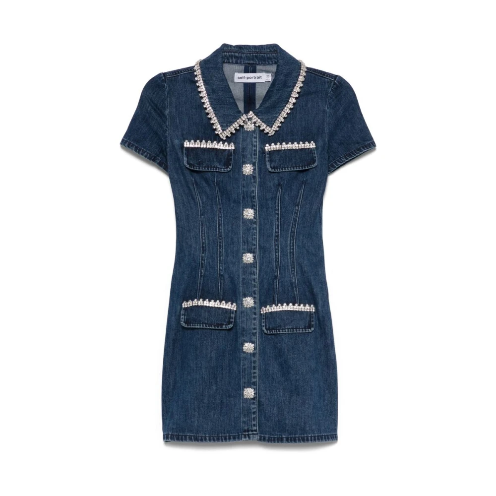 Self Portrait Indigo Blue Crystal Button Dress Blue Dames