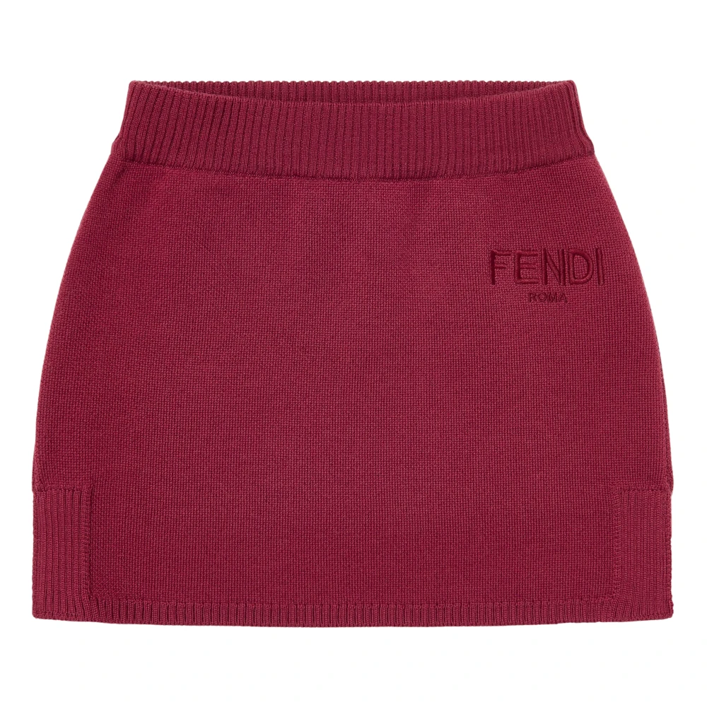 Fendi Women's Red Wool Knit Logo Skirt