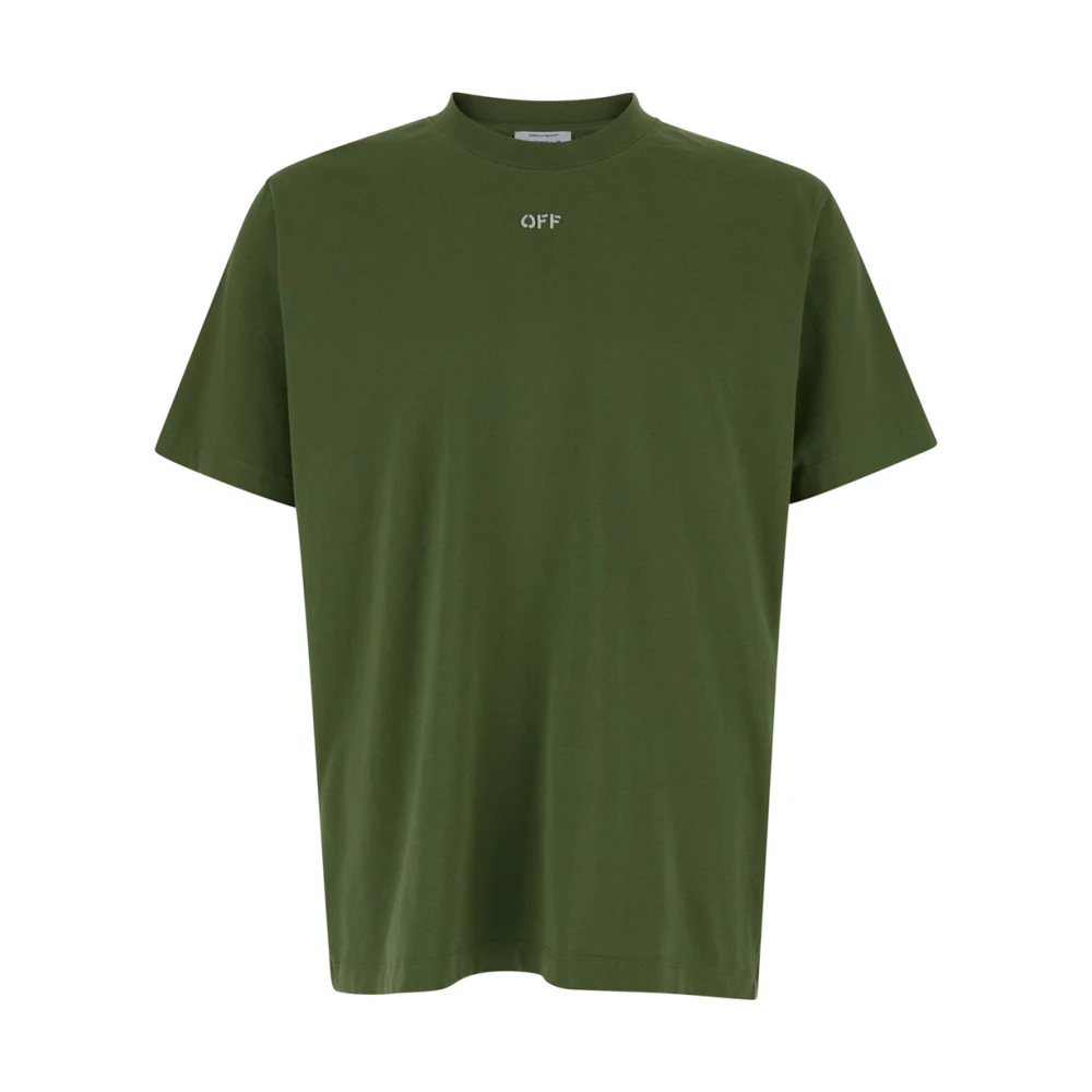 Off White Groene Crewneck T-shirt met OFF Print Green Heren