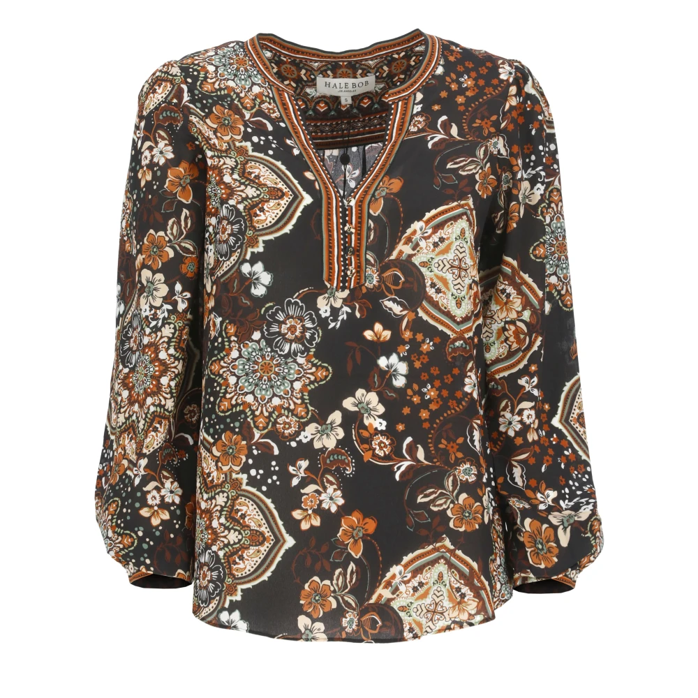 Hale Bob Bruine Bloemen V-Hals Blouse Multicolor Dames