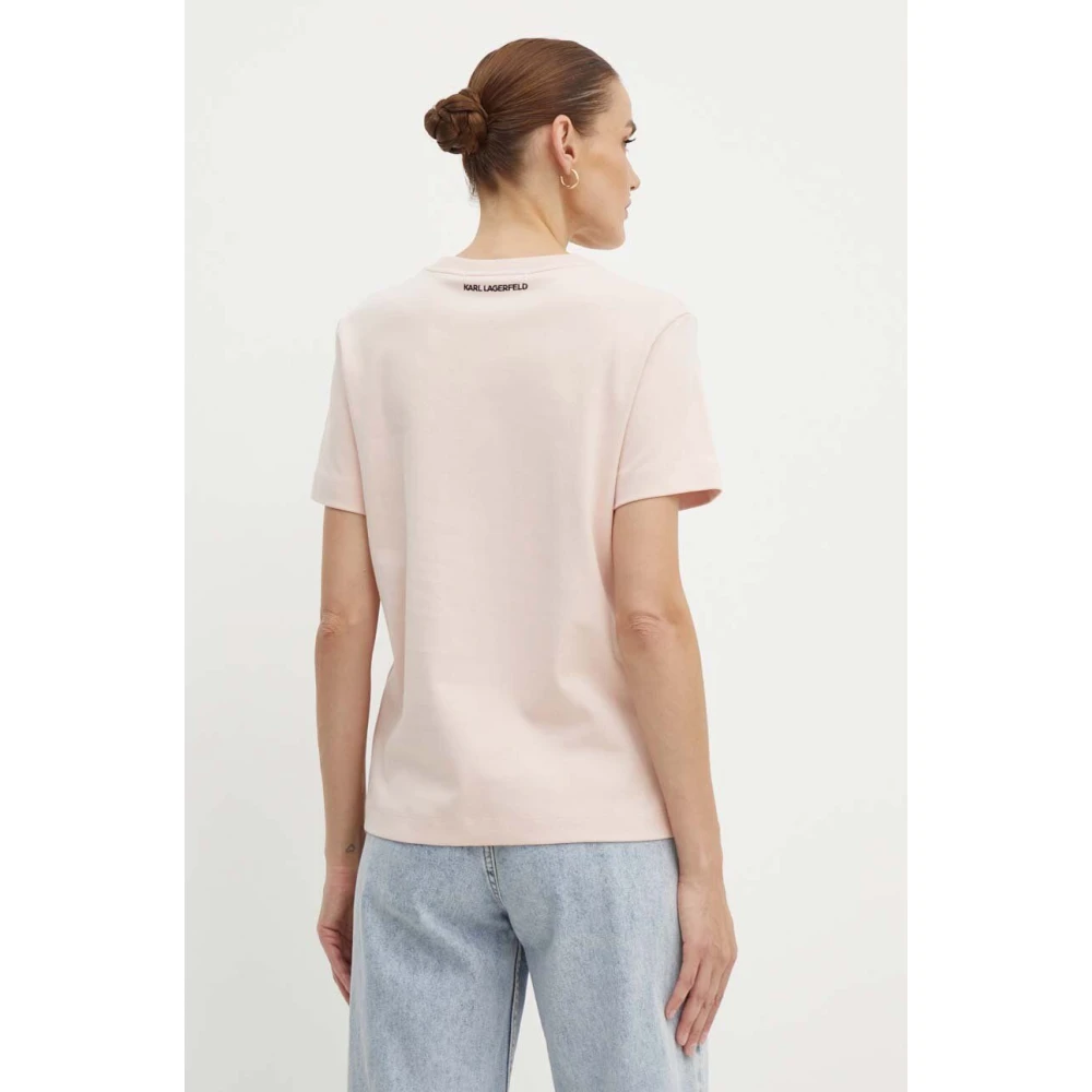 Karl Lagerfeld Biologisch katoenen T-shirt met zonnebrilborduursel L Pink Dames