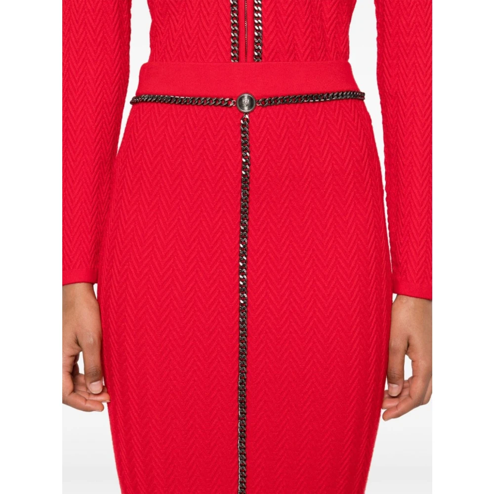 Elisabetta Franchi Karmozijn Herringbone Gebreide Rok Red Dames