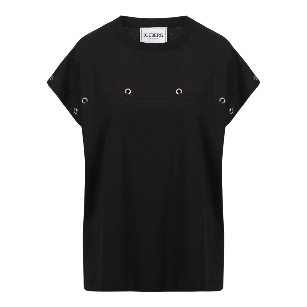 Iceberg Zwart T-shirt van GOTS-gecertificeerde interlockstof Black Dames