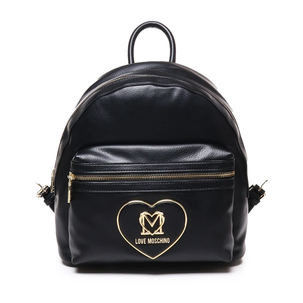 Love Moschino Zwarte Leren Rugzak met Ritssluiting Black Dames