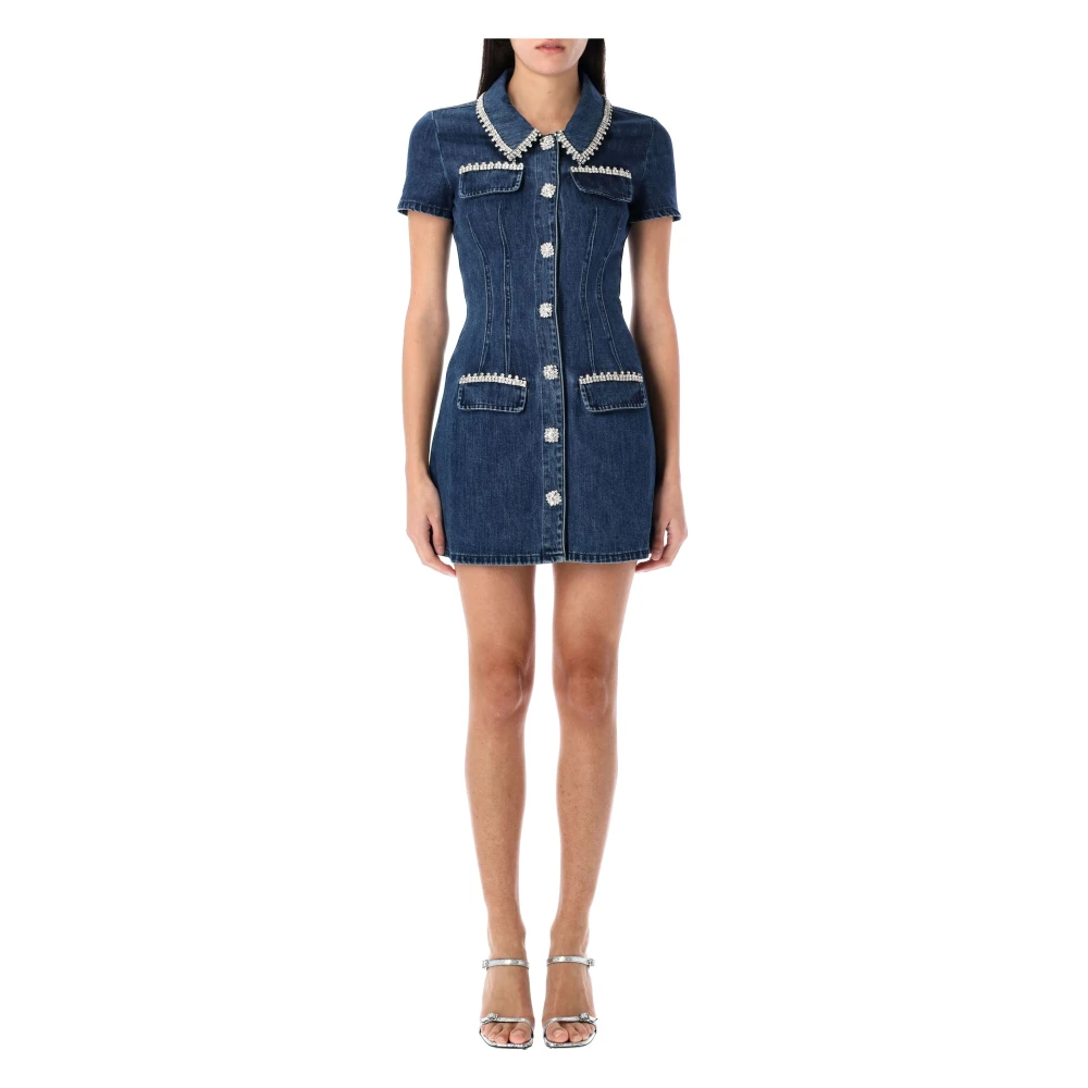 Self Portrait Blauwe Mini-jurk van Denim met Kraag Blue Dames