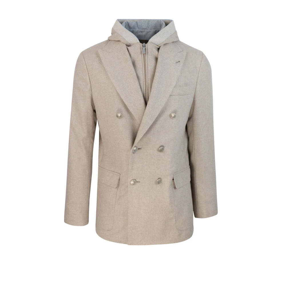 Eleventy Hooded Jacket met volledige rits Beige Heren