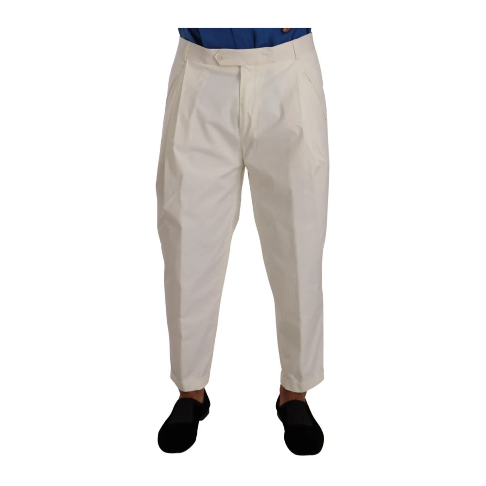 Dolce & Gabbana Men's White Cotton Tapered Trouser Dress Trousers - Slim-Fit Trousers - L - Trousers