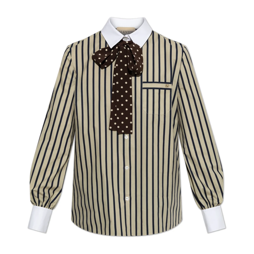 Valentino Garavani Beige Scarf-Attached Shirt - Female - Shirts - Xs - Blouses & Shirts