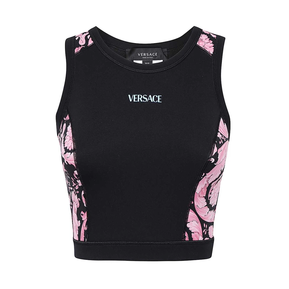 Versace Stijlvolle Crop Top met Logo Print Black Dames