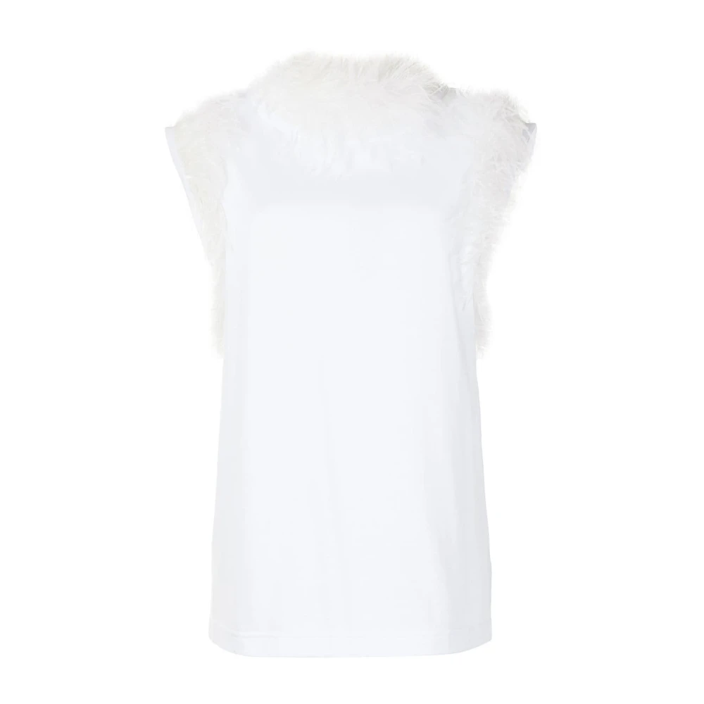Dolce & Gabbana Mouwloze top met luxe veerdetail White Dames