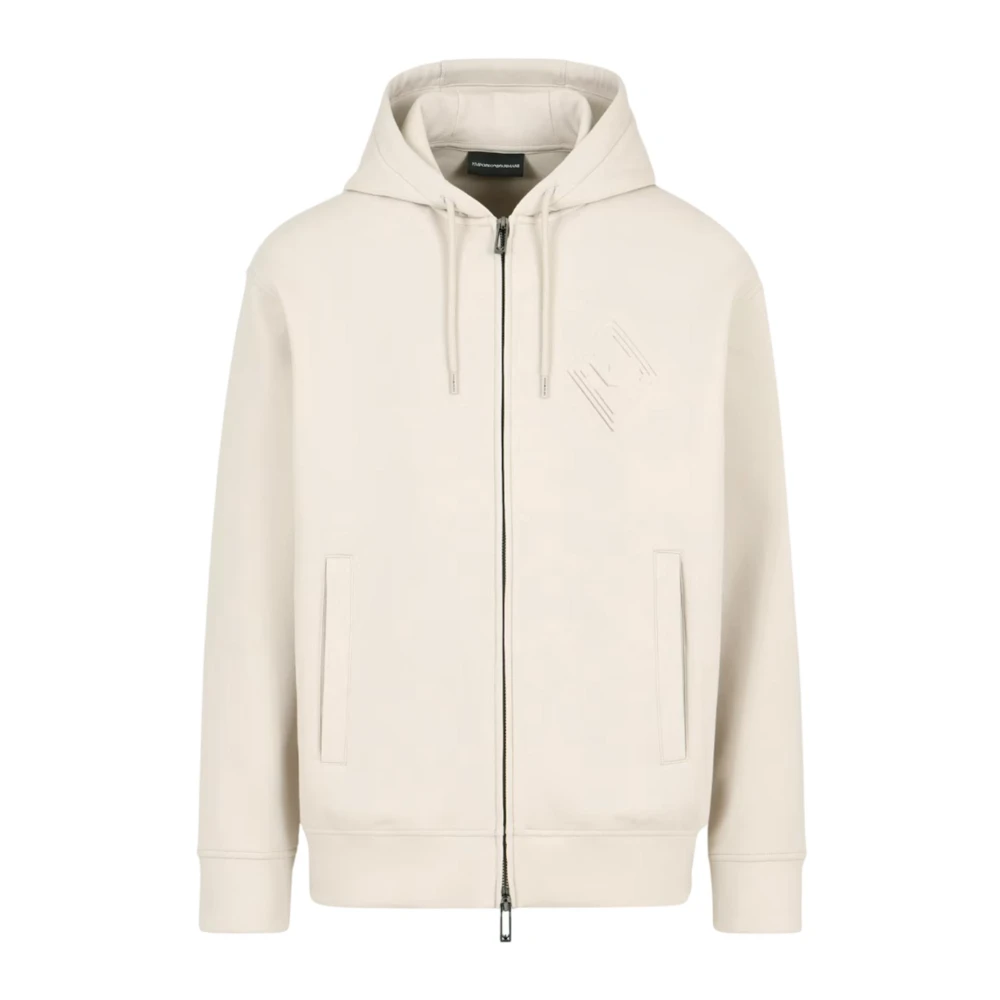 Emporio Armani Hoodie Met Logo Reliëf En Rits Beige Heren