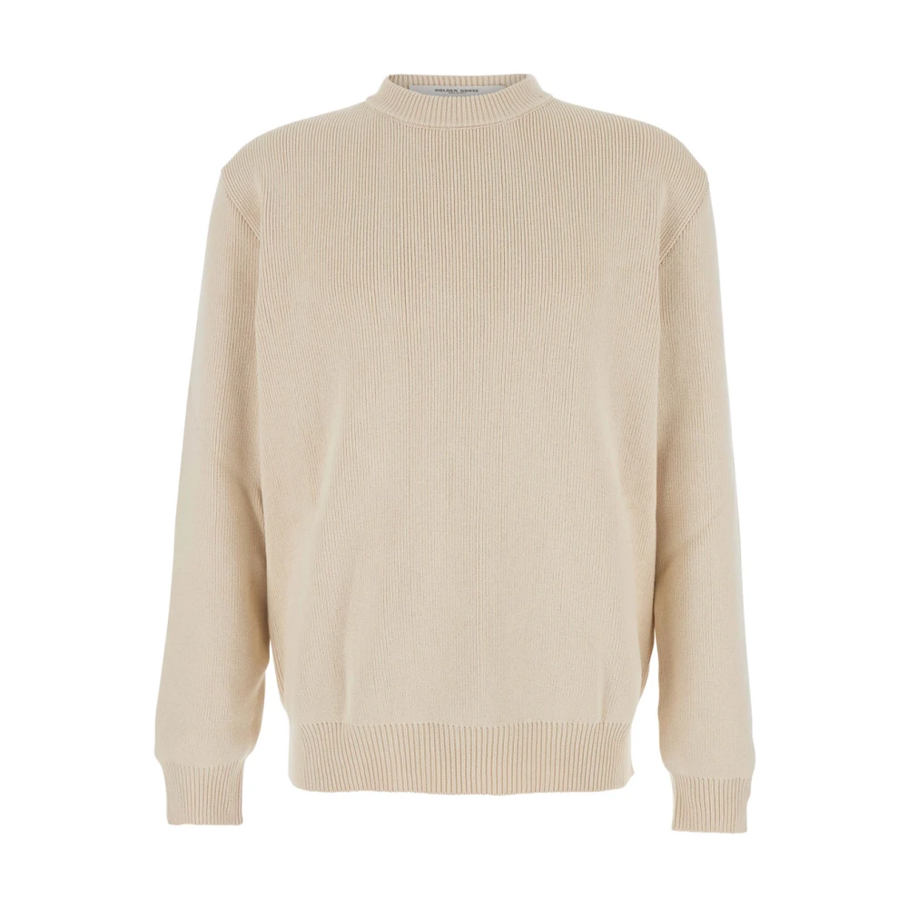 Golden Goose Men's Beige/Golden Ribbed Knit Crewneck Sweater