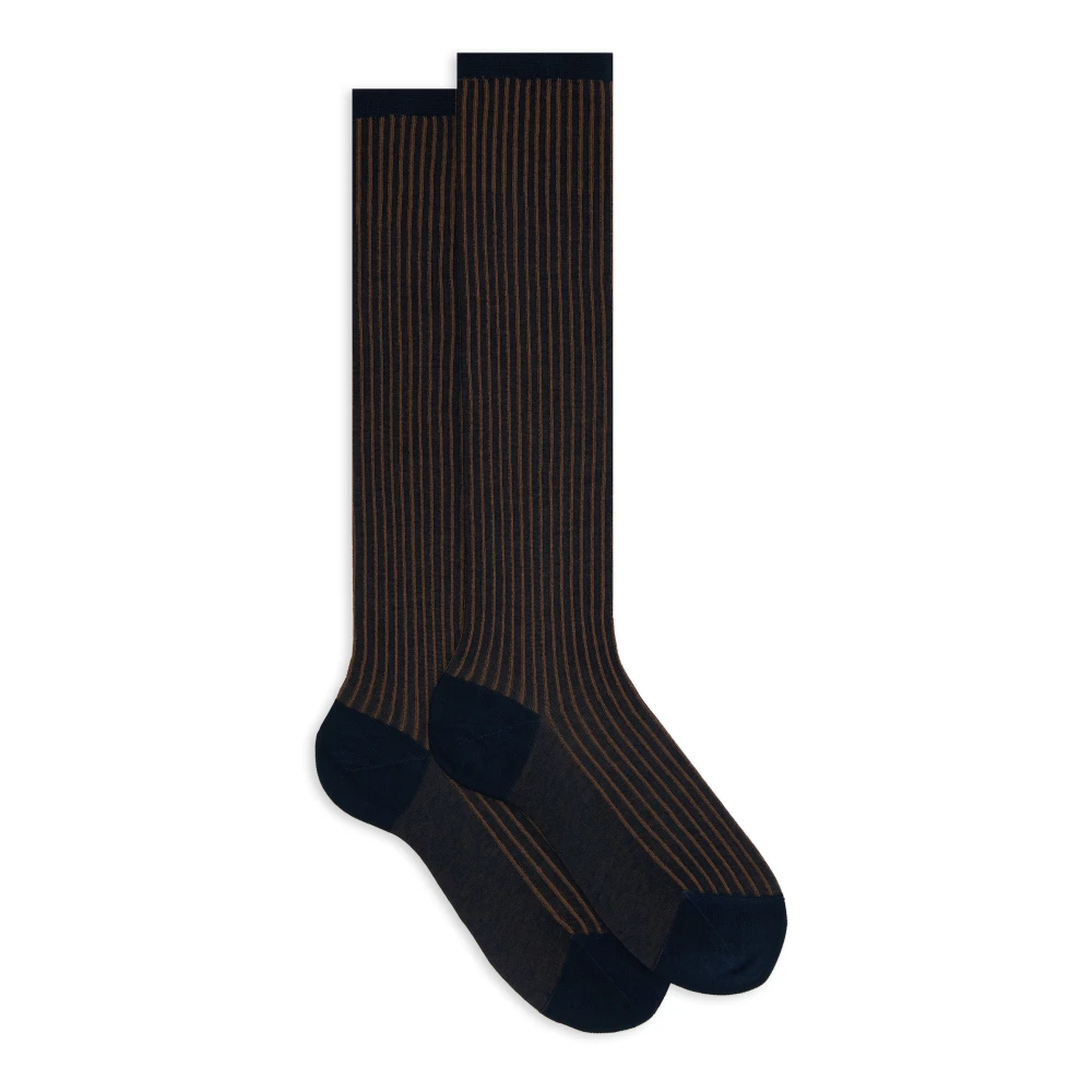 Gallo Italiaanse Katoenen Lange Sokken Blauw Twin-Rib Multicolor Dames