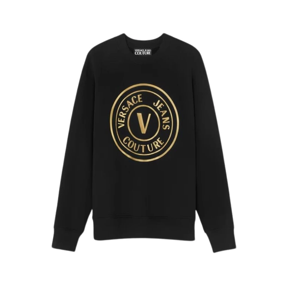 Versace Jeans Couture Zwart Goud Geborsteld Sweater Embleem Black Heren