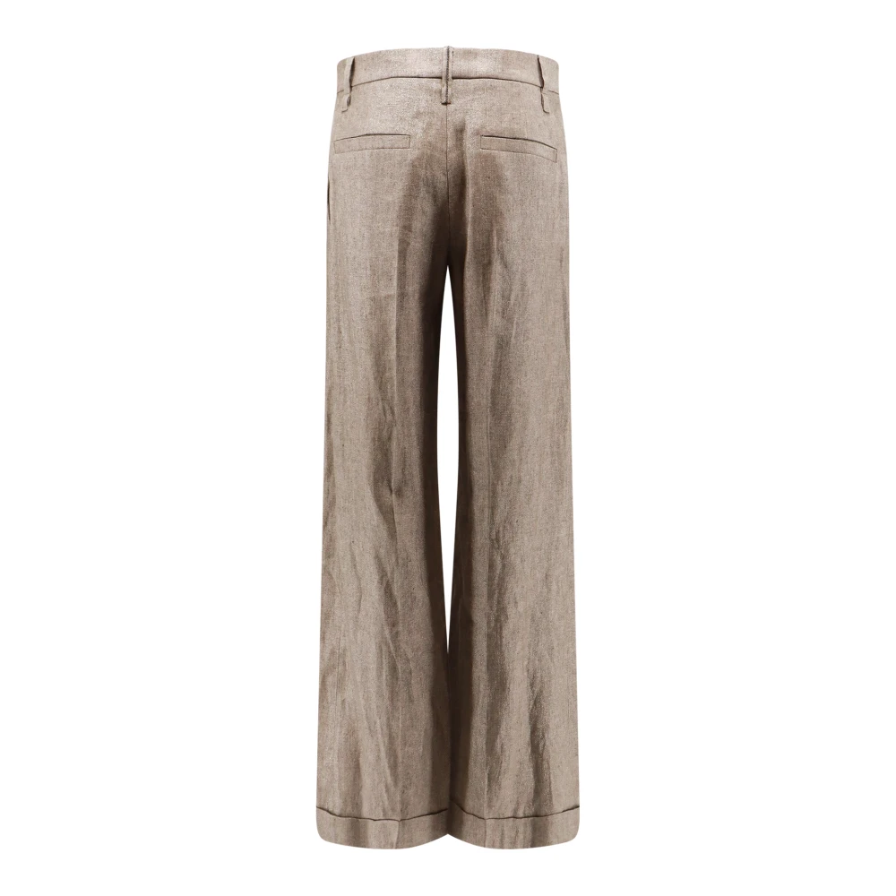 BRUNELLO CUCINELLI Beige Linnen Broek met Wijde Pijpen Beige Dames