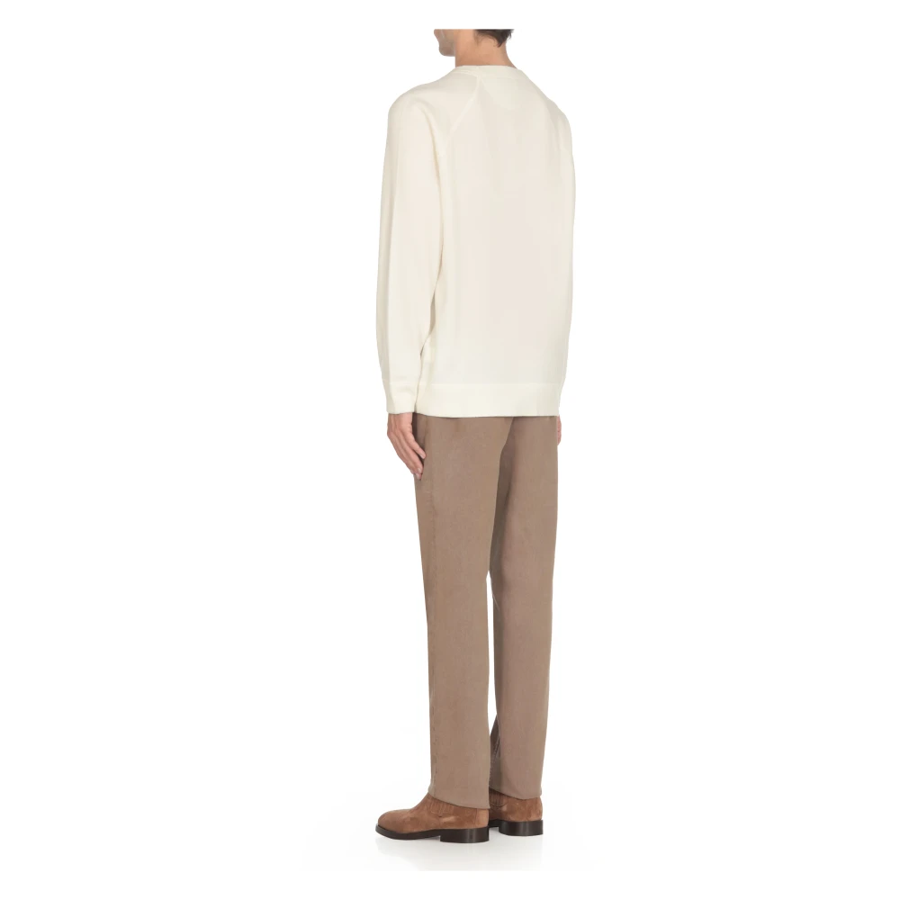 BRUNELLO CUCINELLI Luxe Ivoor Wol Kasjmier Zijde Trui Beige Heren