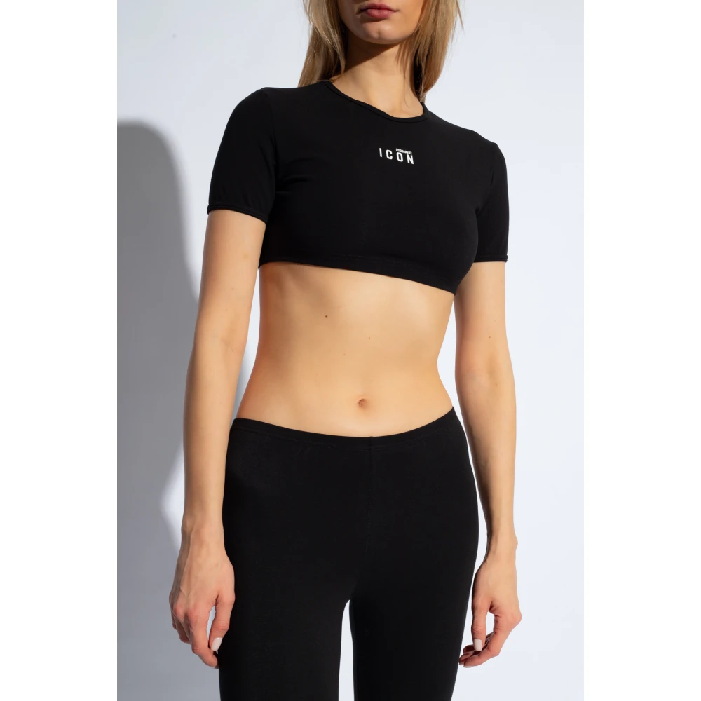 Dsquared2 Cropped T-shirt with logo Black Dames