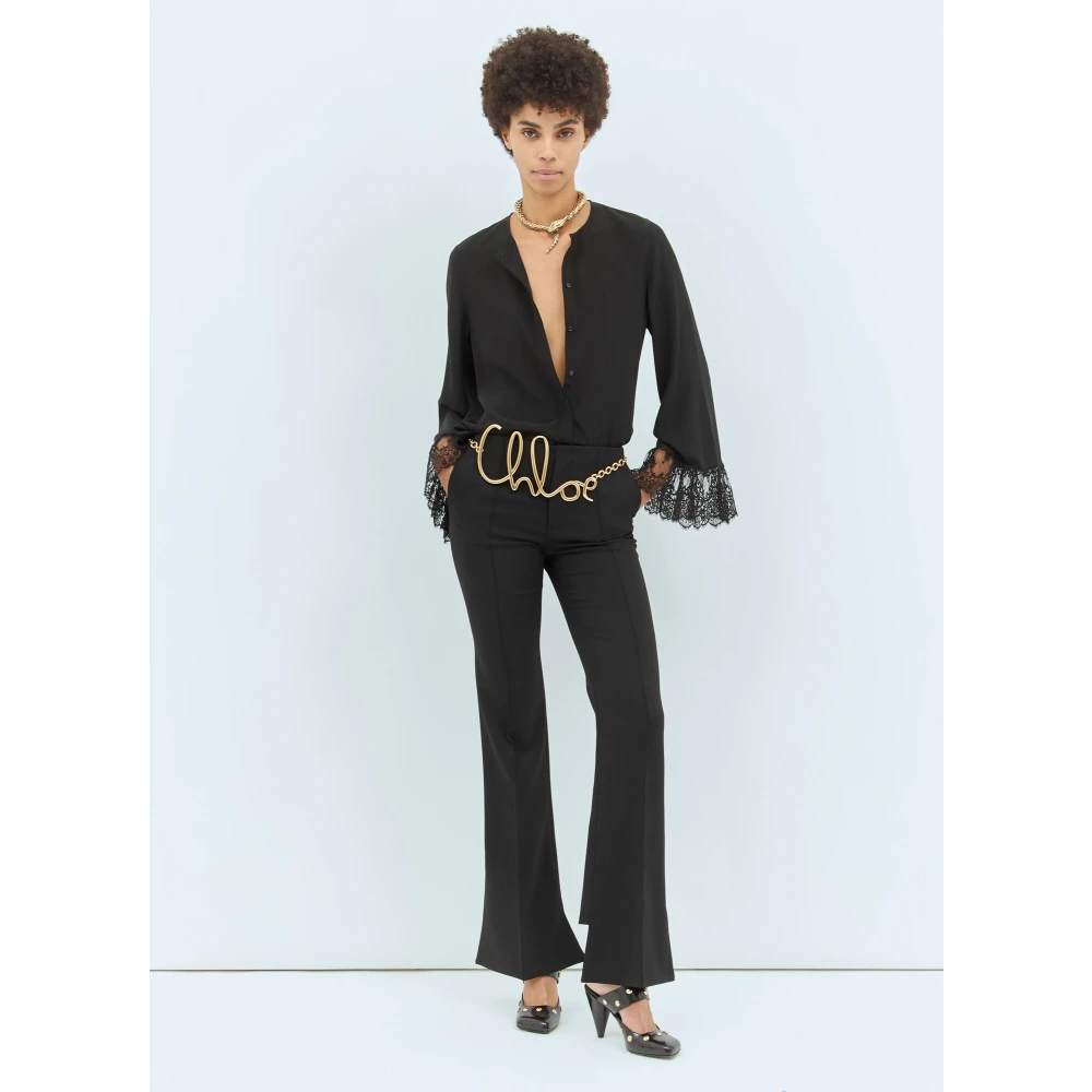 Chloé Wollen op maat gemaakte broek met asymmetrische manchetten Black Dames