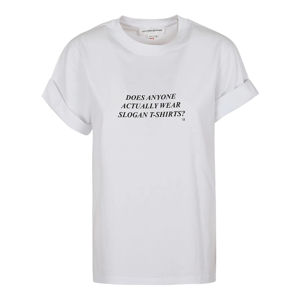 Victoria Beckham Wit T-shirt met Zwarte Tekst White Dames